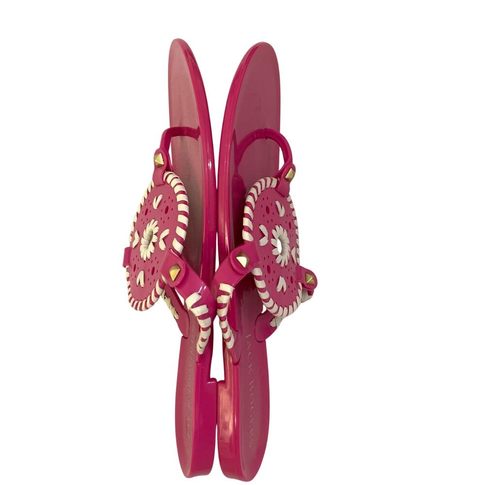 Jack Rogers NWOT Womens Georgica Jelly Sandals Size 9 Bright Pink & White Beachy - Picture 10 of 13
